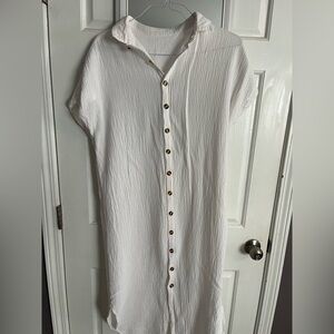 White Button-Front Textured Dress